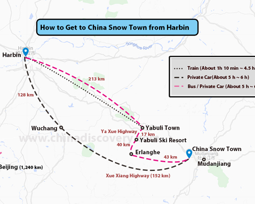 Harbin to China Snow Town Map