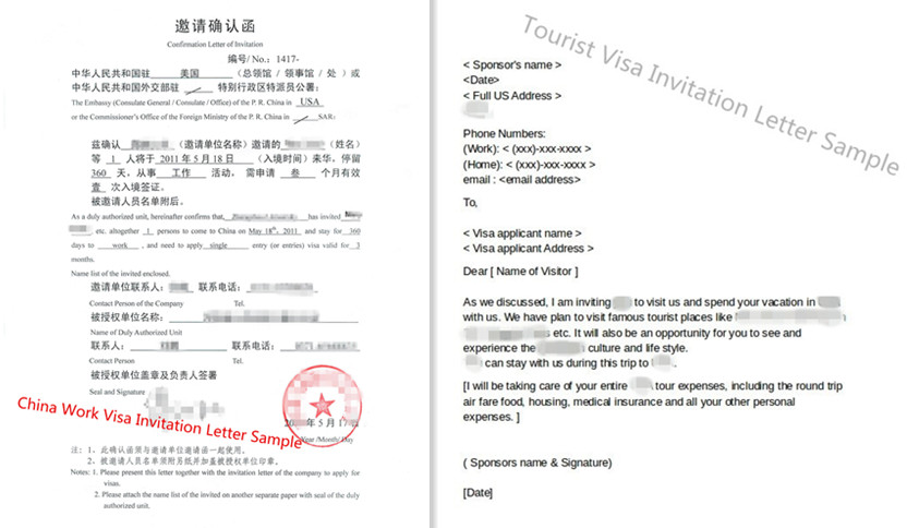 China Tourist and Work Visa Invitation Letter Templates
