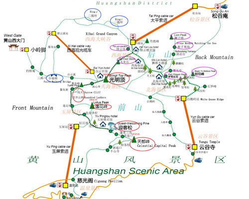 Huangshan Mountain Attractions Map